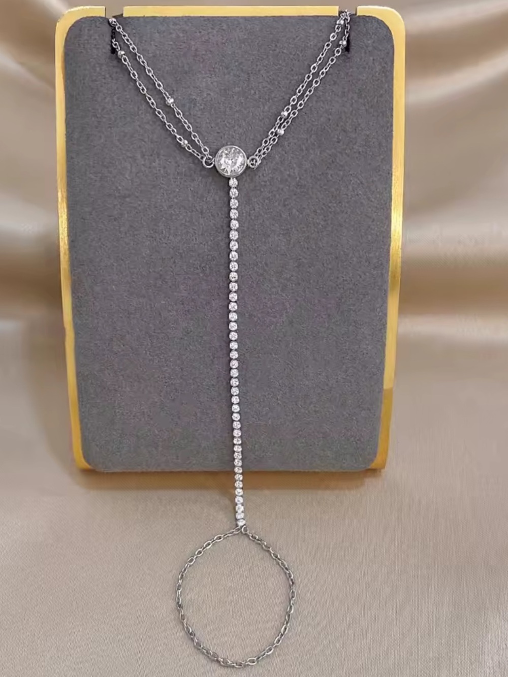 Delicate Silver Crystal Lariat Necklace - Silver